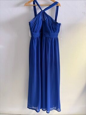 Azazie Cobalt Blue Crisscross Halter Maxi Dress